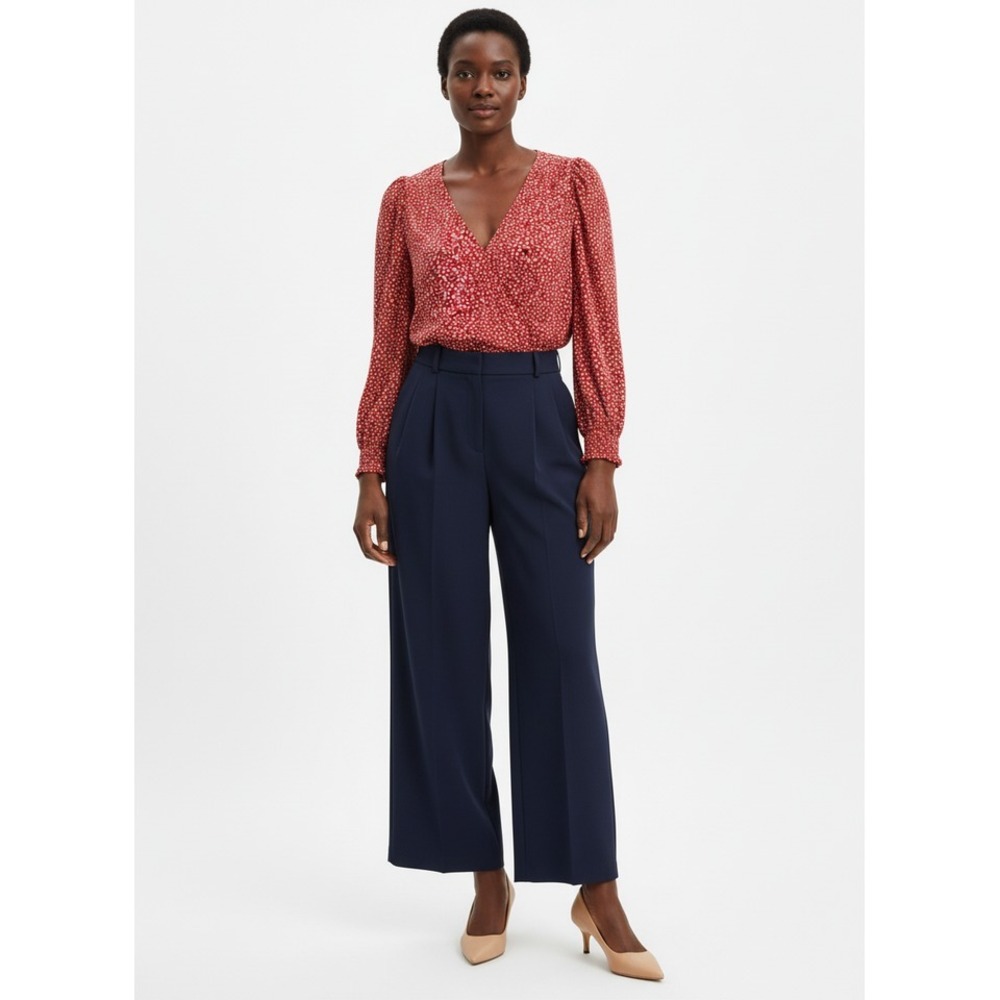 Madewell Red White Ditsy Floral Faux Wrap Blouse M Long Sleeve VNeck Button Cuff - Picture 10 of 10